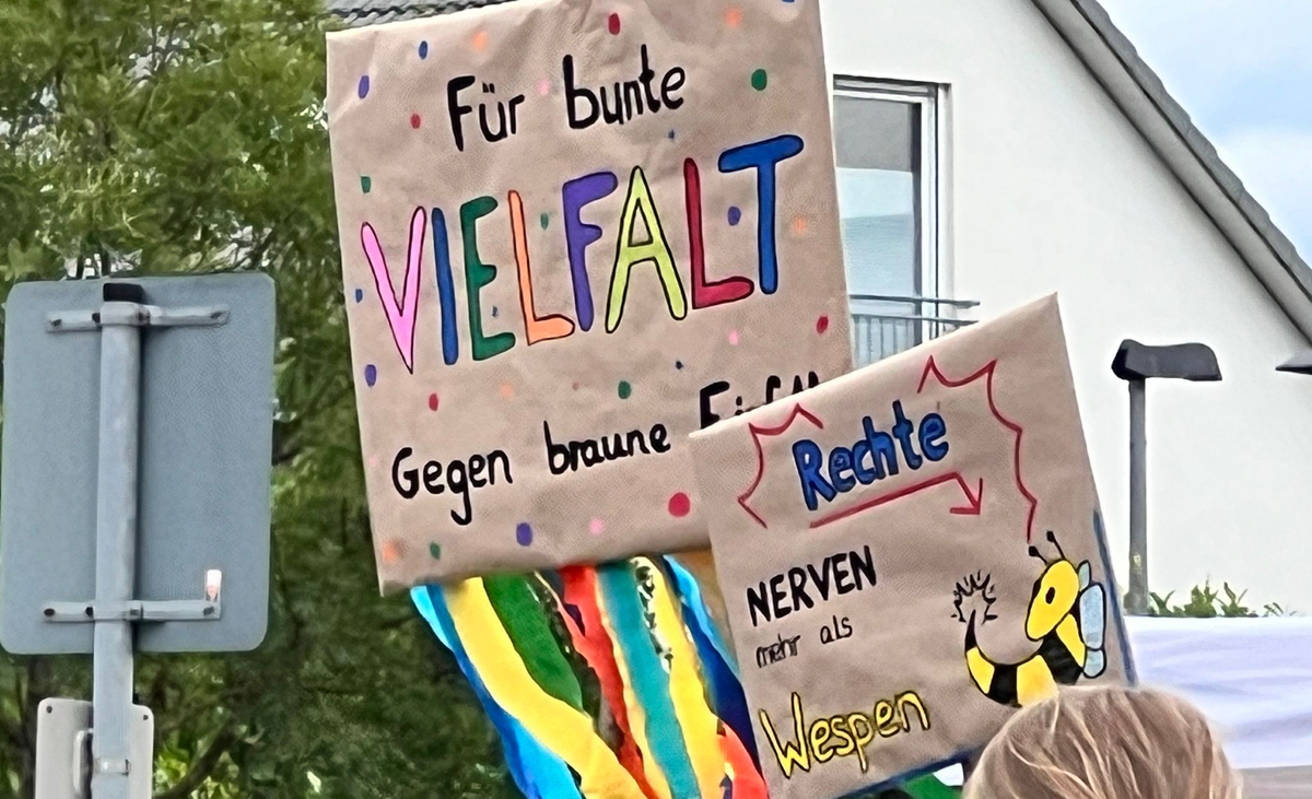 Protestplakate gegen die AfD, für Demokratie und Vielfalt