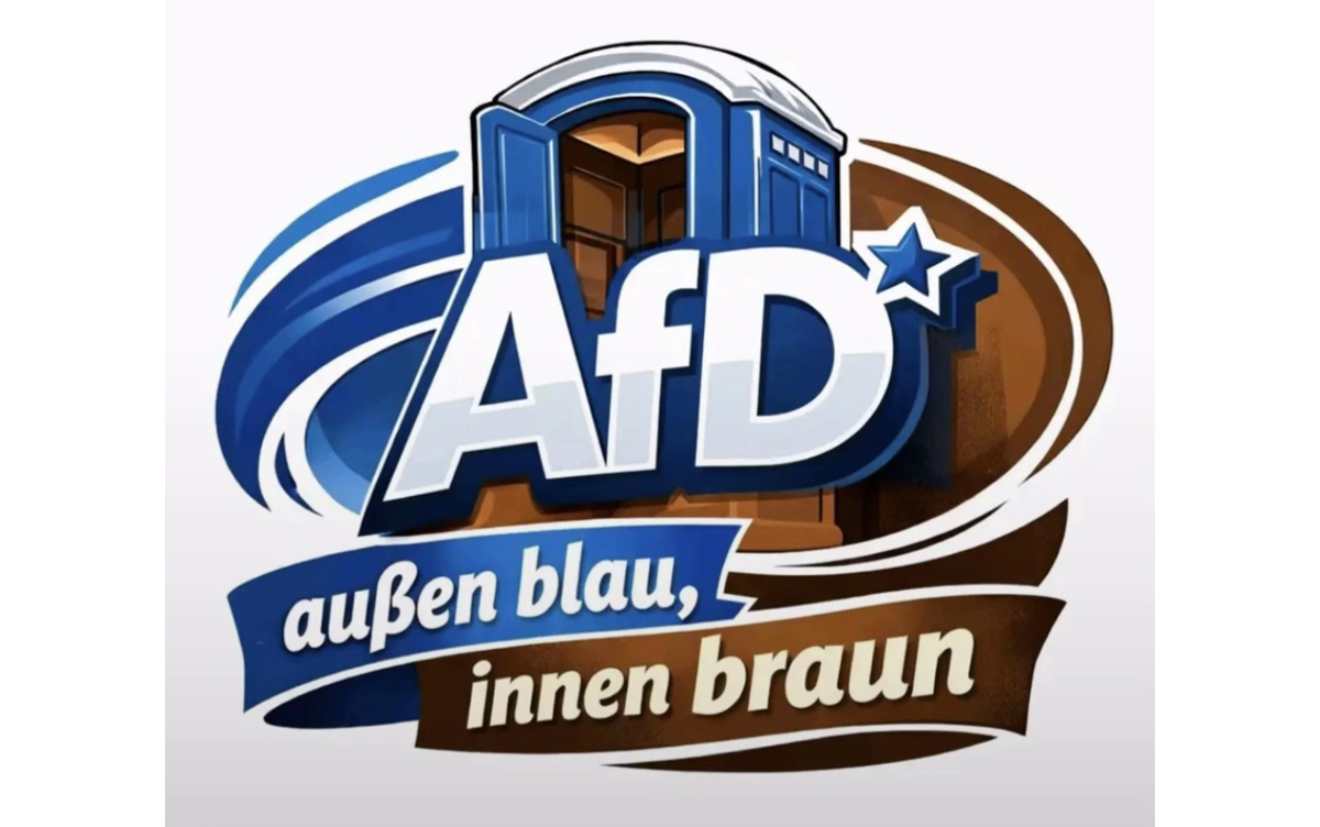 Screenshot Tik Tok: Illustration einer mobilen Toilette mit der Aufschrift: "außen blau, innen braun"